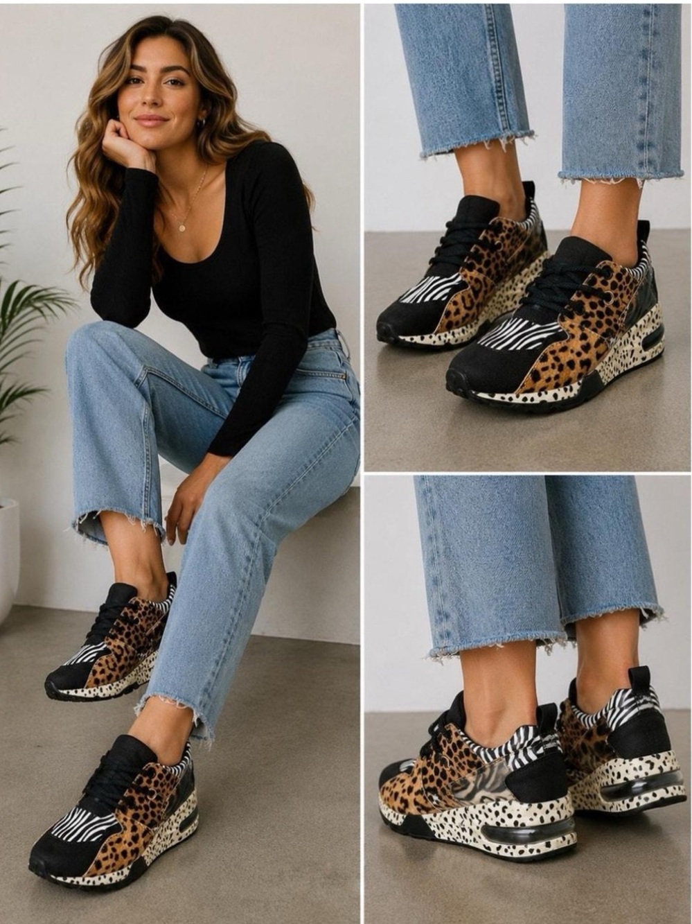 NWOT Steve Madden Cliff animal Mixed-Print Platform Sneakers